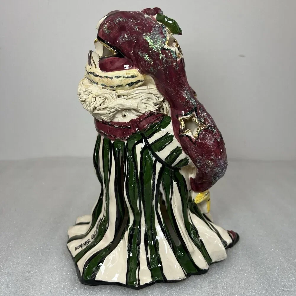 Blue Sky Clayworks Heather Goldminc Santa w Sleeping Reindeer Tea Light No Base
